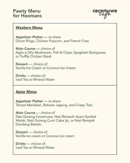 Cecemuwe Pawty Package Gading Serpong - Human Menu