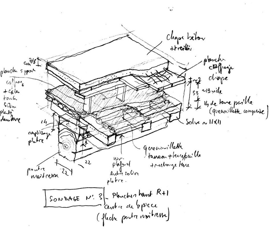 Diagnostic et réhabilitation, îlot Saint Michel, Rennes
Etude et projet pour un bâtiment existant en pans de bois au cœur de l'îlot Saint Michel - Explorations Architecture Quentin Berton