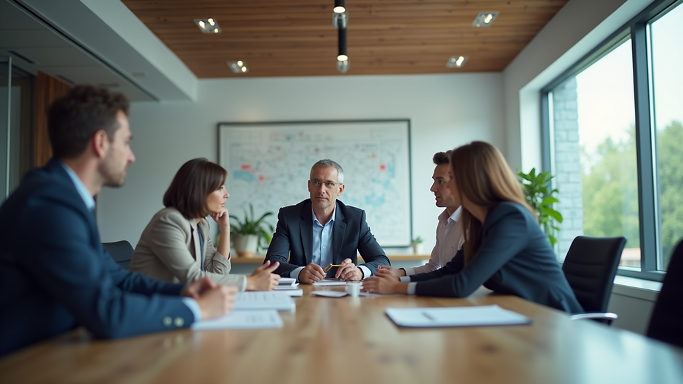 Eye-level view of a team collaborating in a modern office space