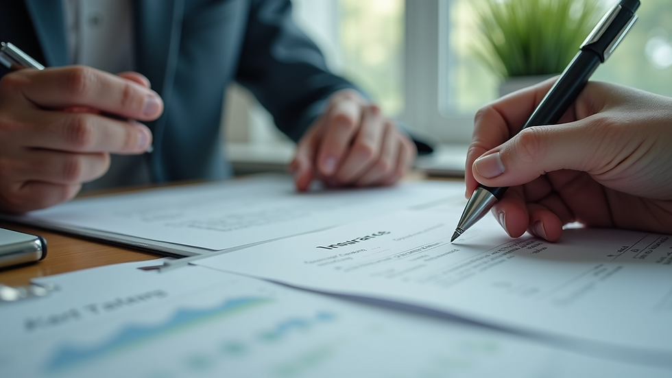 Close-up view of a person examining insurance documents