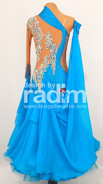 Turquoise Dance Crepe, Chiffon Skirt, Gold Lace, Bermuda Blue and Light Colorado Stones