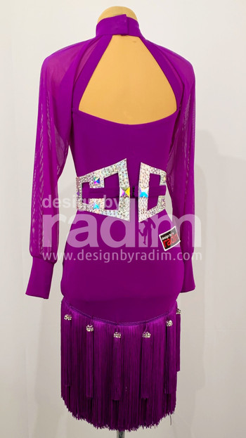 Size 0-2
Purple Rain Crepe with Mesh Sleeves; Crystal AB belt