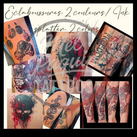 tatouage Gatineau, tatouages éclaboussures d'encre et deux couleurs