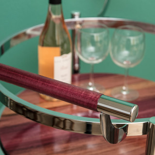 purple wood and chrome bar cart champagne style