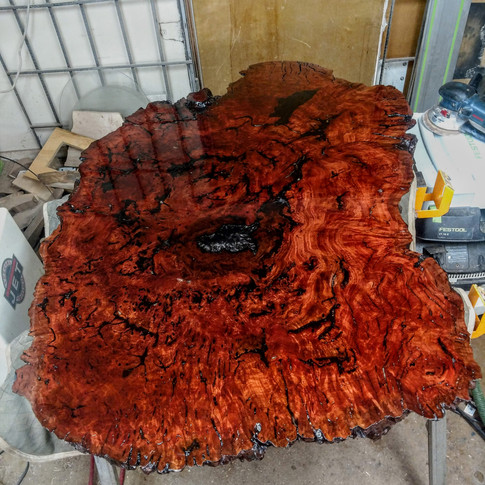 58" Australian Red Gum Burlwood coffee table slab flood coat resin