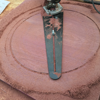 rockler circle jig with router curtting purpleheart