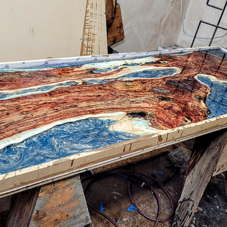 carob wood slab resin cast wine bar countertop