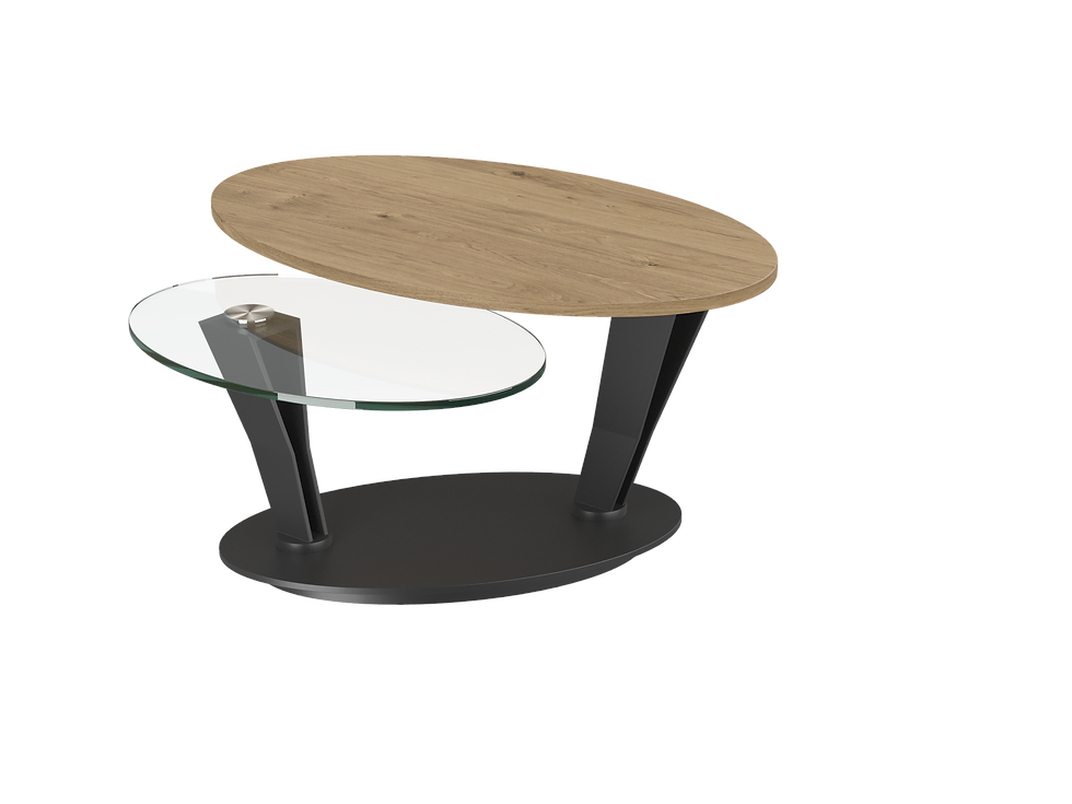 Miniature : Table basse 2 plateaux pivotants bois et verre