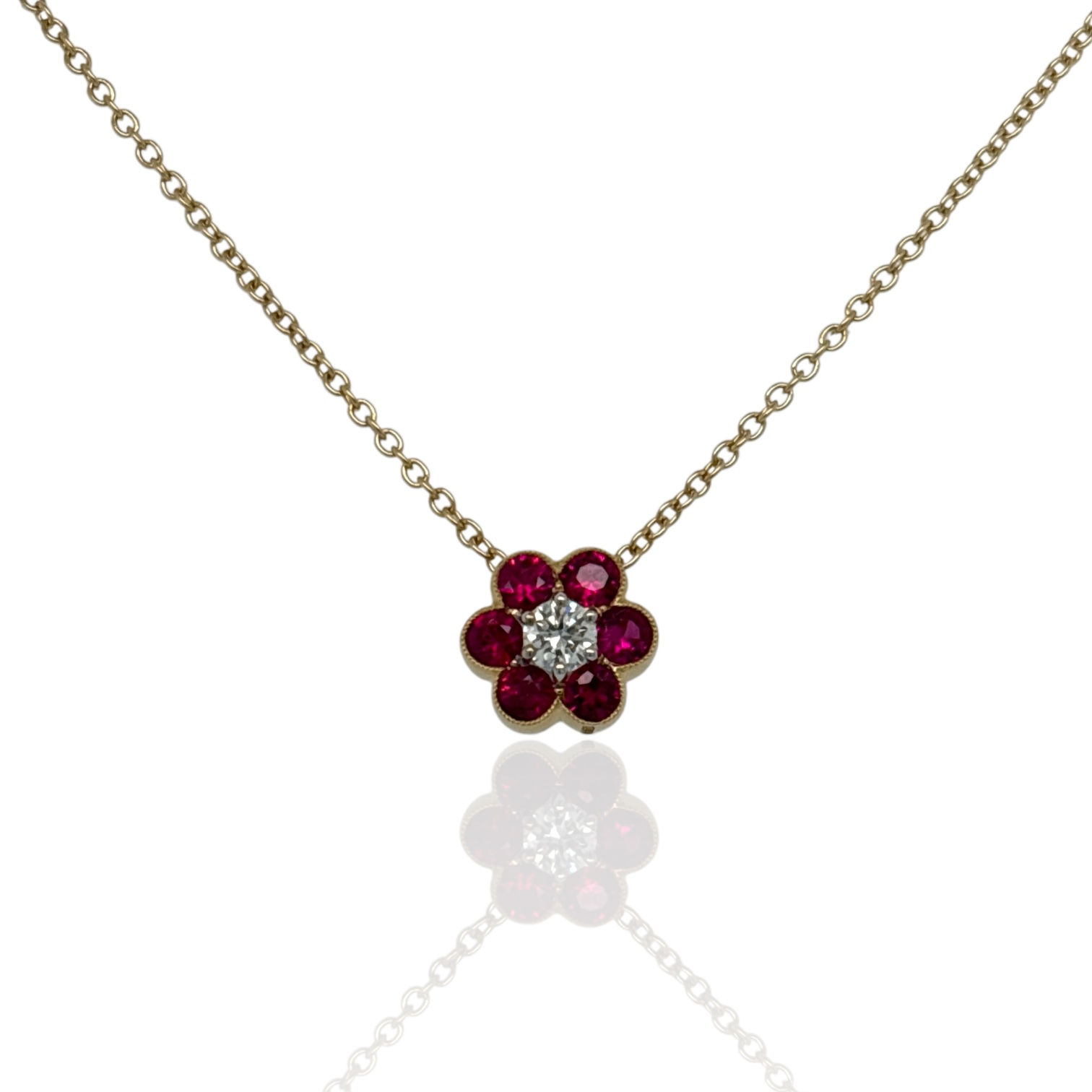 RUBY & DIAMOND FLOWER NECKLACE