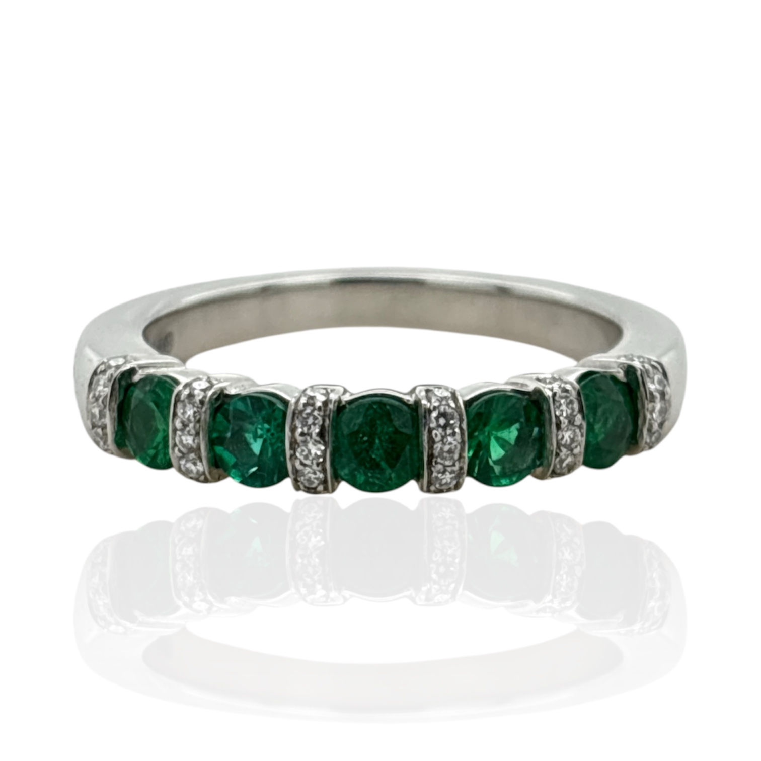 EMERALD & DIAMOND HALF ETERNITY PLATINUM RING