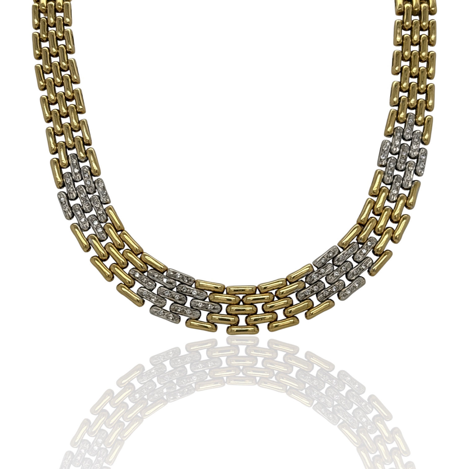 18ct YELLOW & WHITE GOLD BRICK LINK CHAIN WITH DIAMONDS