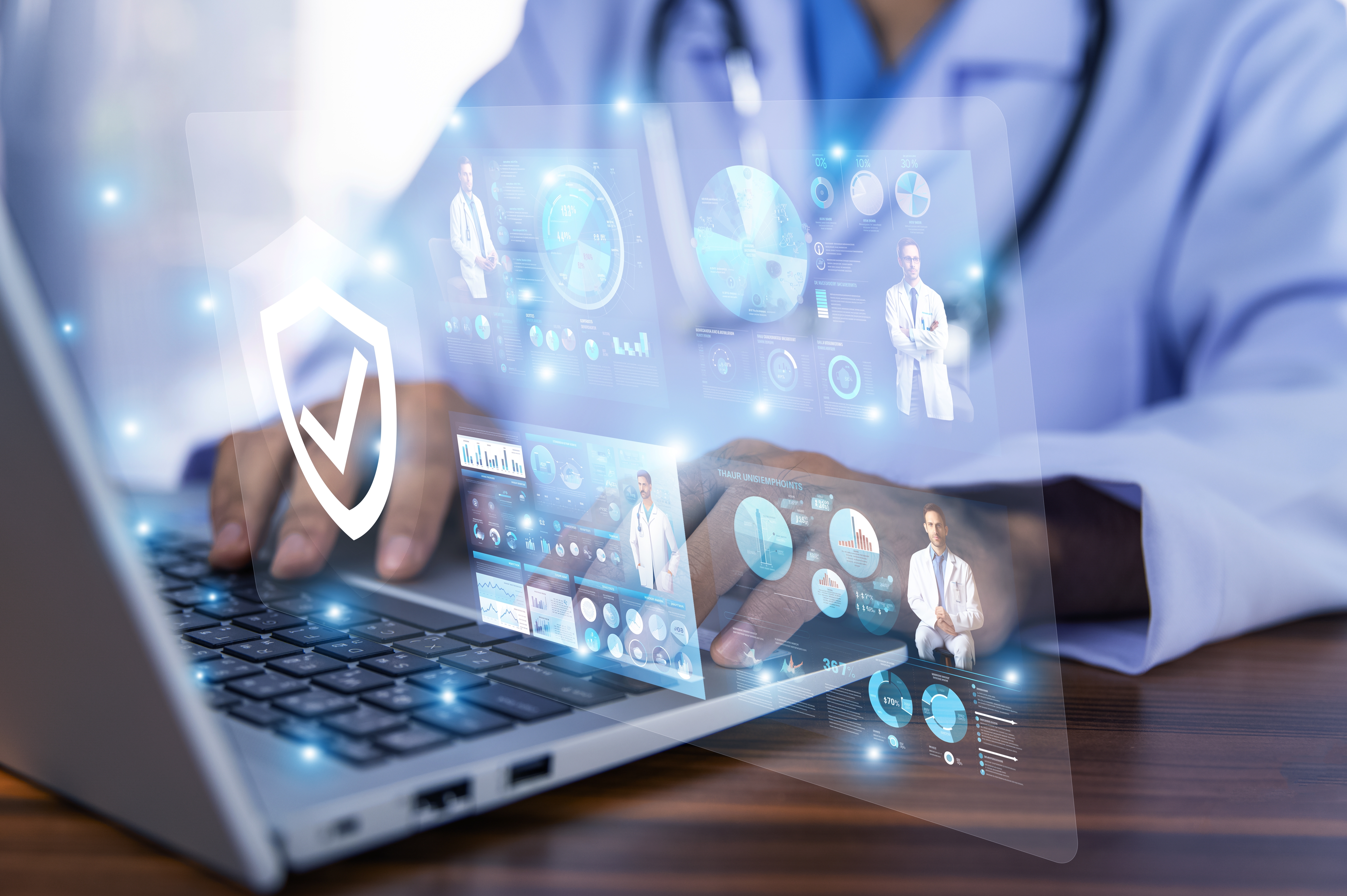 Doctors efficiently assess patient health by reviewing medical data on the computer, ensur