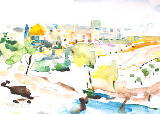 Heidy Sumei Chuang, Fine Art Paintings, Birdsongs over Mount Olive, Watercolor on Paper, Israel Paintings