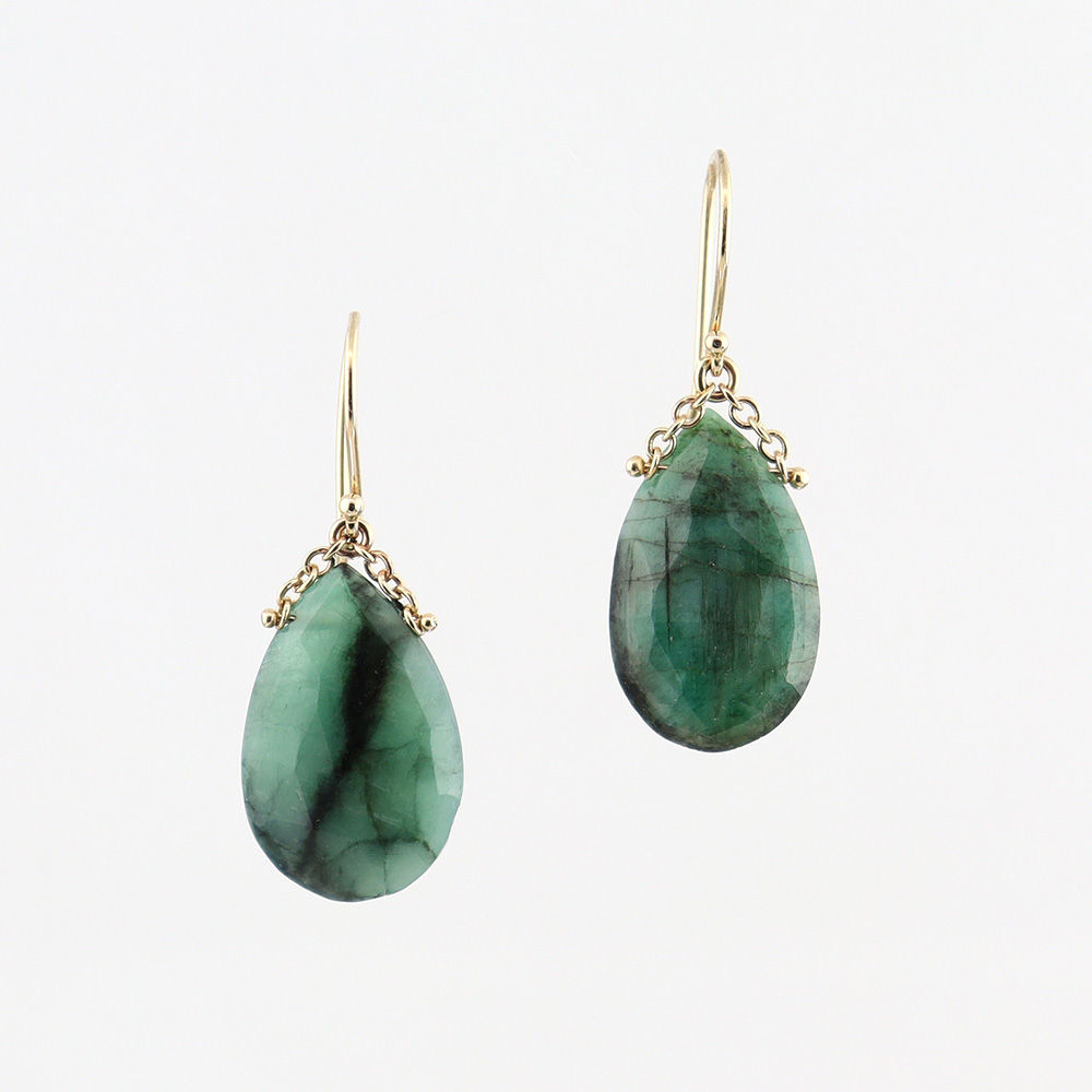 Emerald Yellow Gold Trapeze Earrings