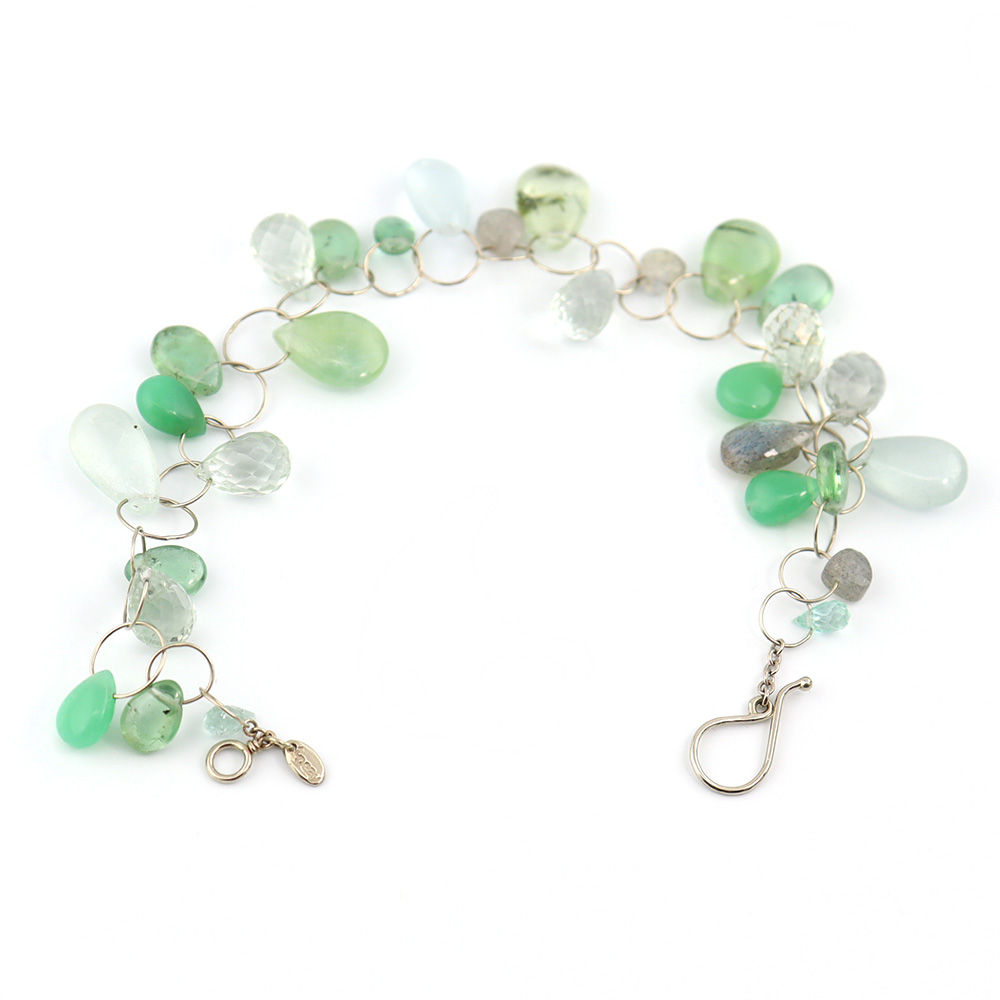 Emerald, Aquamarine, Kyanite, Chrysoprase, Prehnite, Lab & Tourmaline Bracelet