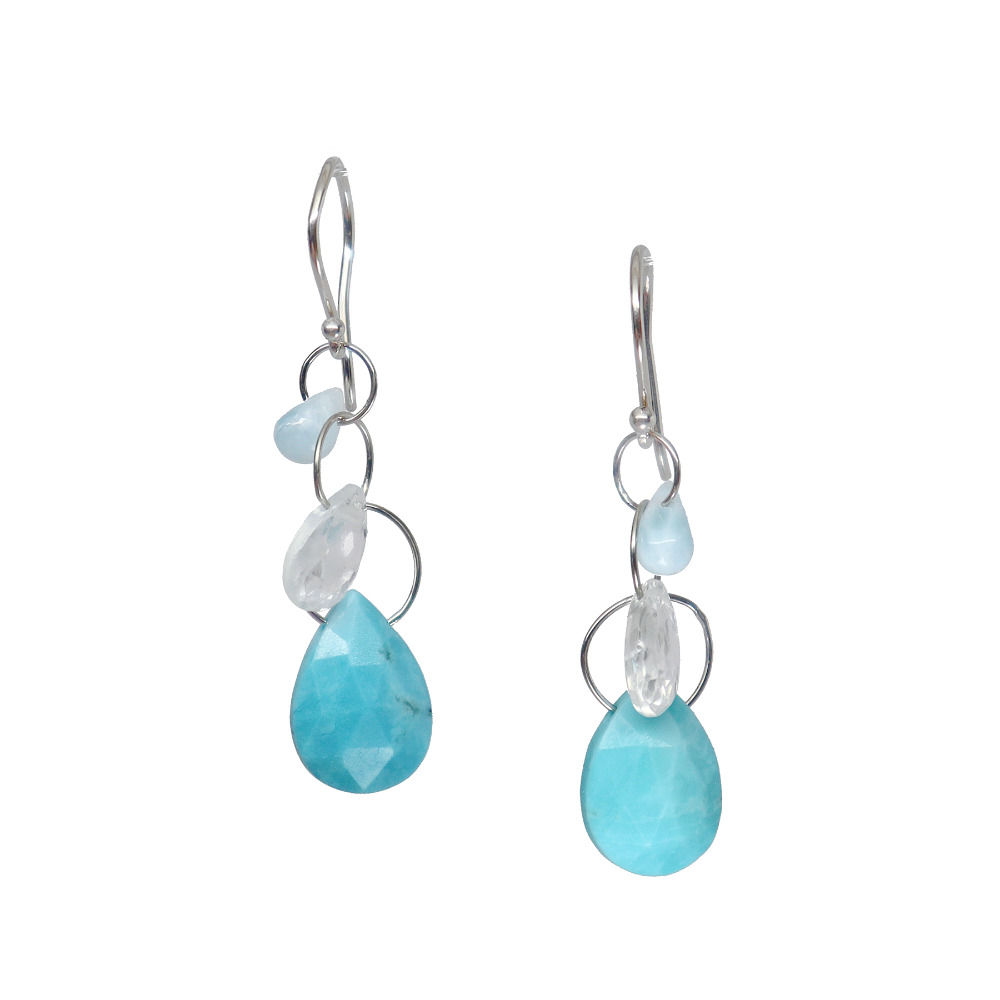 Larimar, Zircon & Turquoise 3x Loop Earring