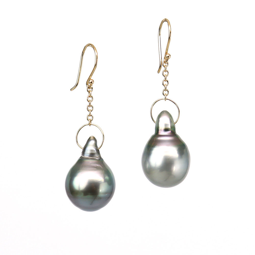 Tahitian Pearl 14k Yellow Gold Loop Drop Earrings