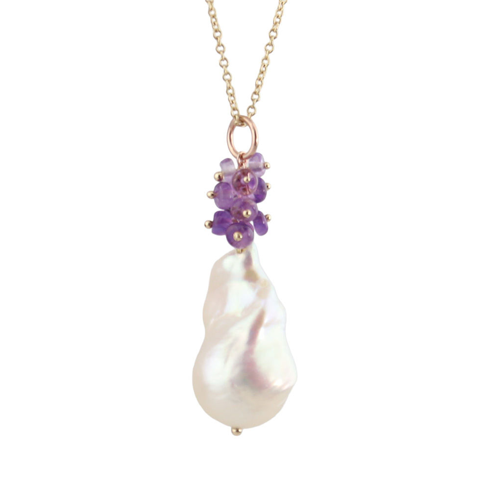 Amethyst and Pearl Cluster Pendant