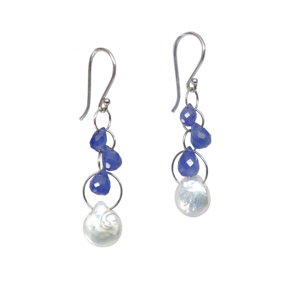 Pearl and Sapphire 4x Loop Earring