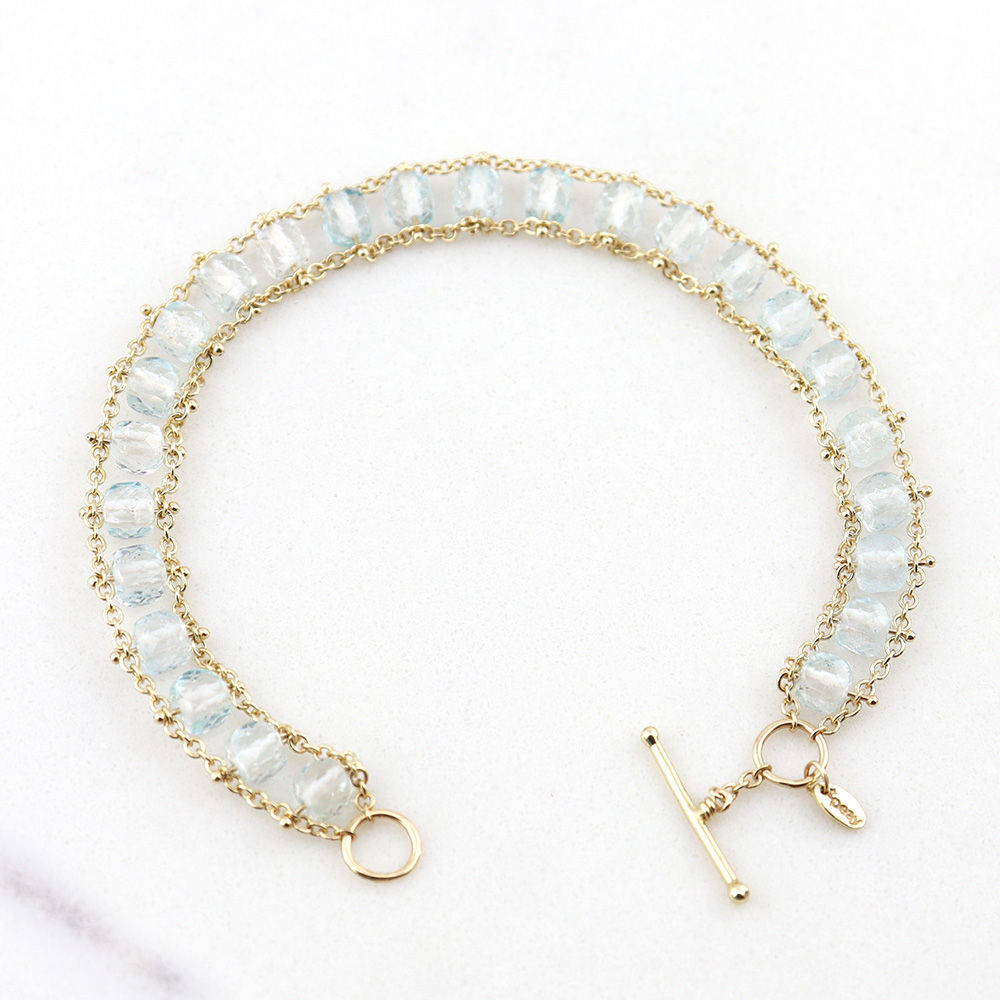 Aquamarine Ladder 14k Yellow Gold Bracelet