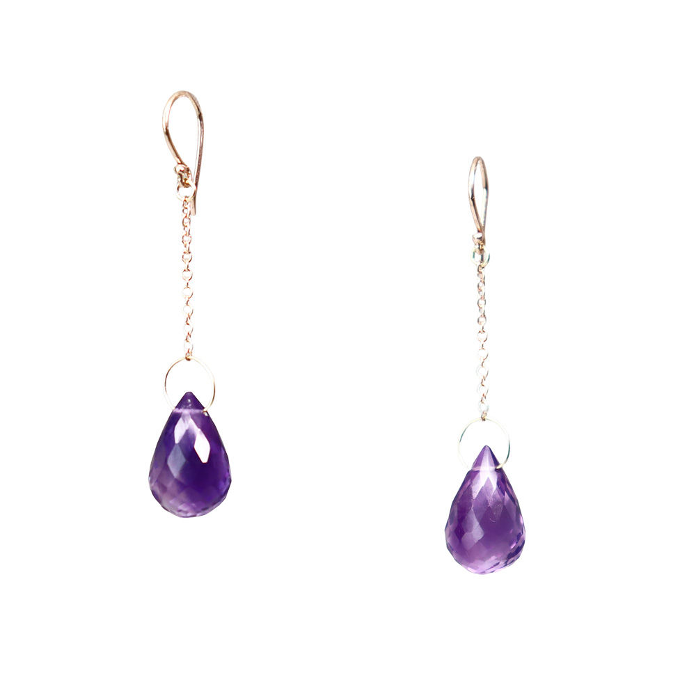 Pink Gold Amethyst Teardrop Earrings