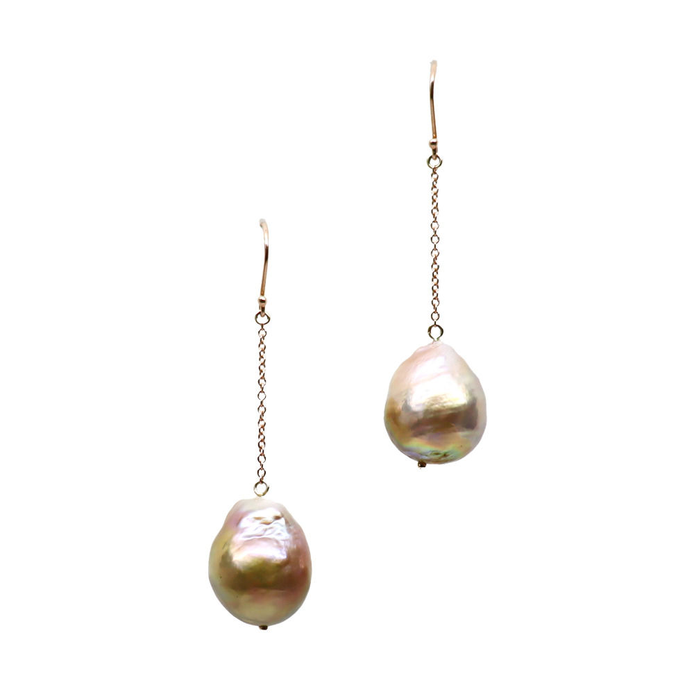 Pink Pearl Baby Chain Drop Earrings
