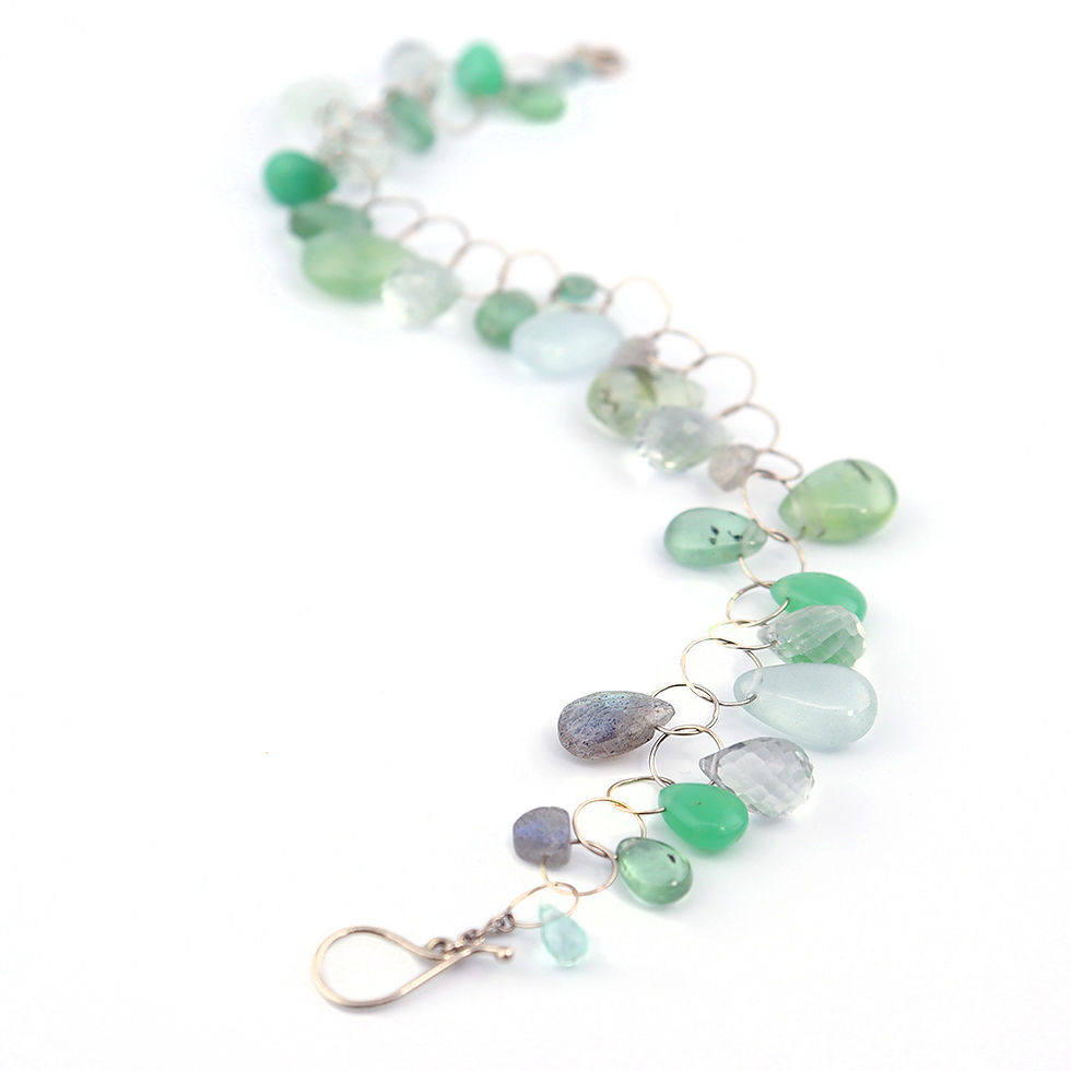 Thumbnail: Emerald, Aquamarine, Kyanite, Chrysoprase, Prehnite, Lab & Tourmaline Bracelet