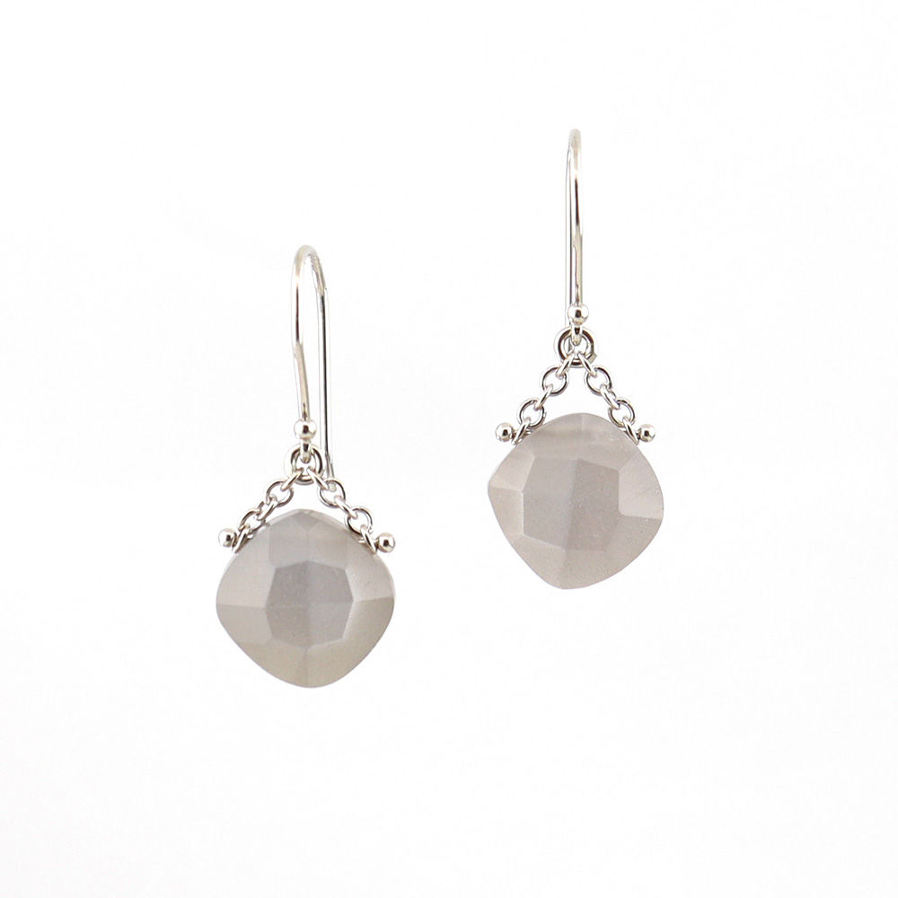 MoonstoneTrapeze Earrings in 14k White Gold