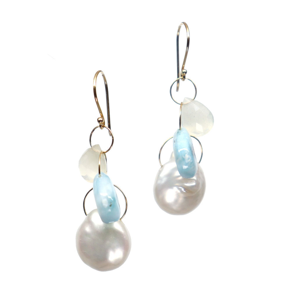 Moonstone, Larimar, & Pearl 3x Loop Earring