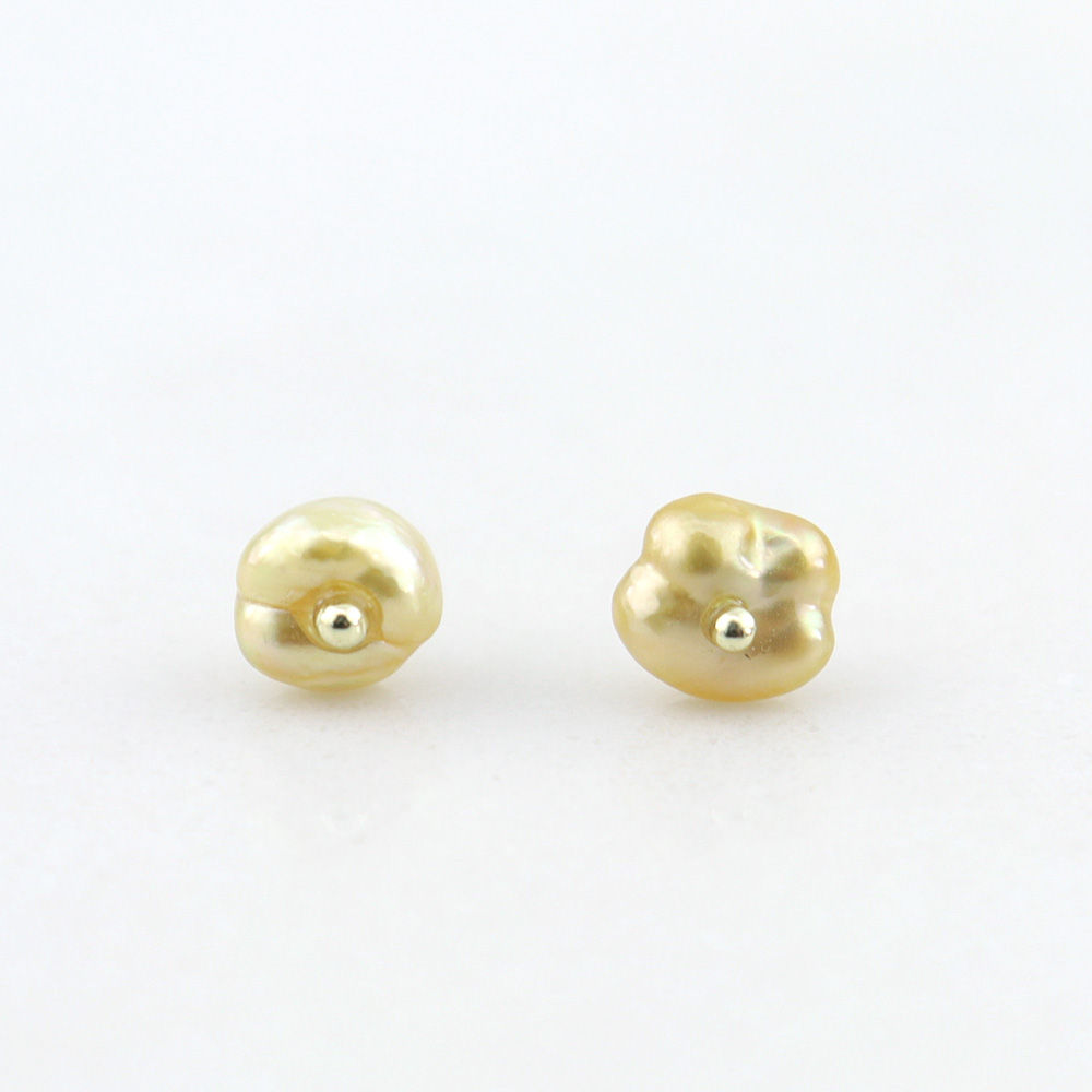 South Sea Philippine Keshi Pearl Beaded Gold Stud Earrings