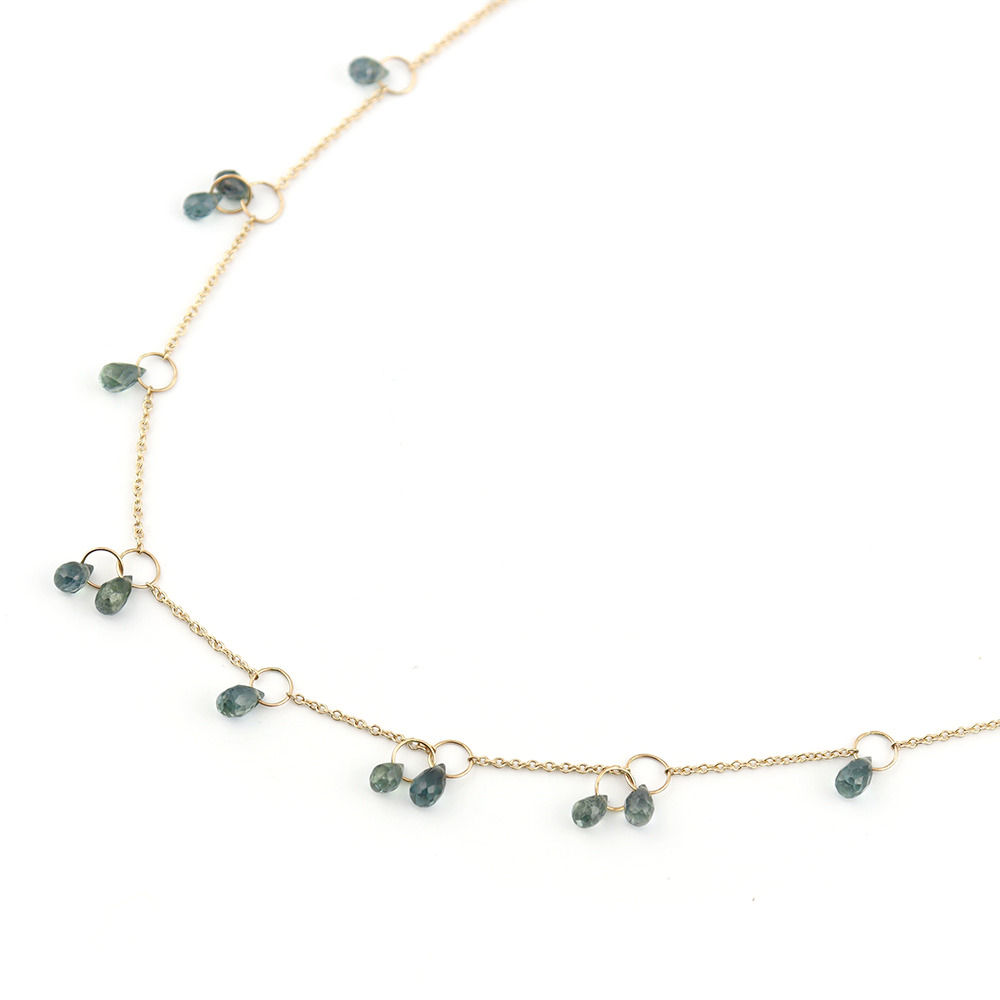 Green Sapphire 14k Yellow Gold Loop Necklace