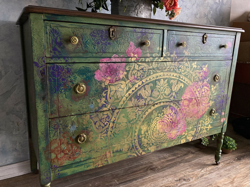 Thumbnail: Prosperity Mandala Painted Antique Dresser