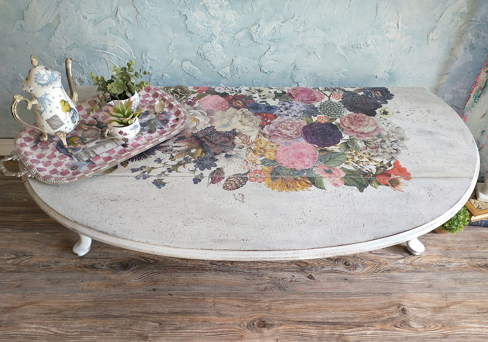 Thumbnail: Floral coffee table, vintage drop leaf table, painted table