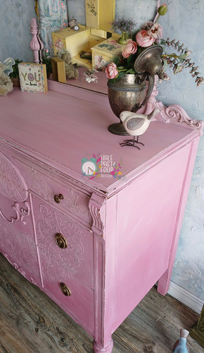 Pink painted antique dresser with attached mirror | HalfPastFourDesign Pink painted antique dresser with attached mirror | HalfPastFourDesign