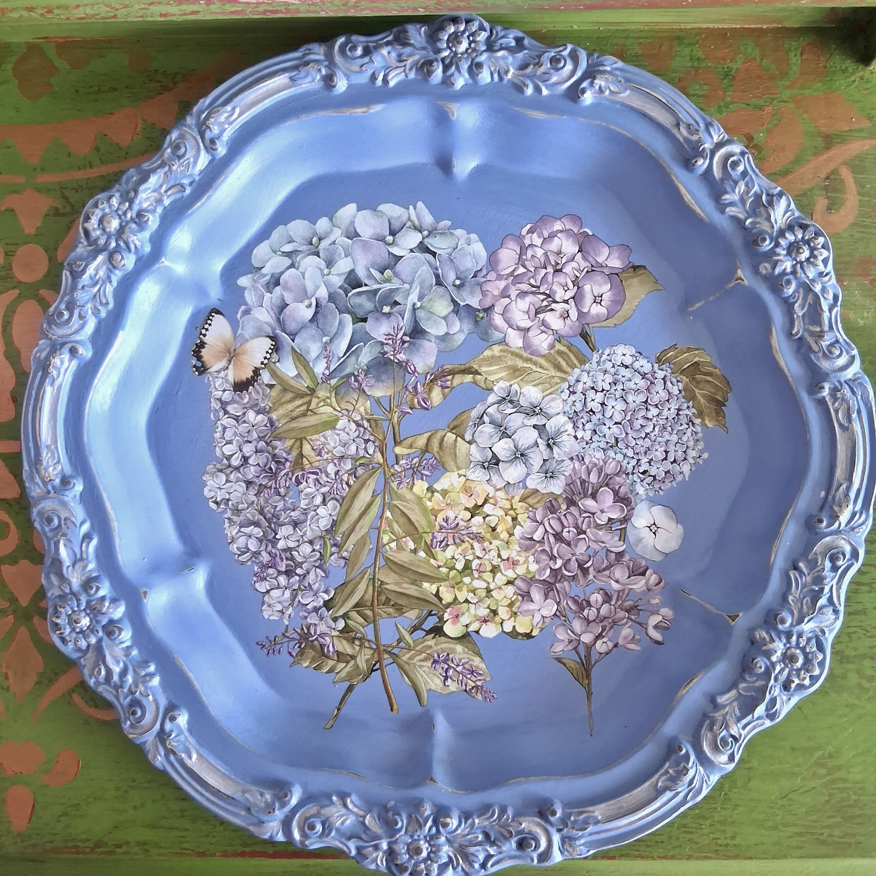 Vintage painted silver tray