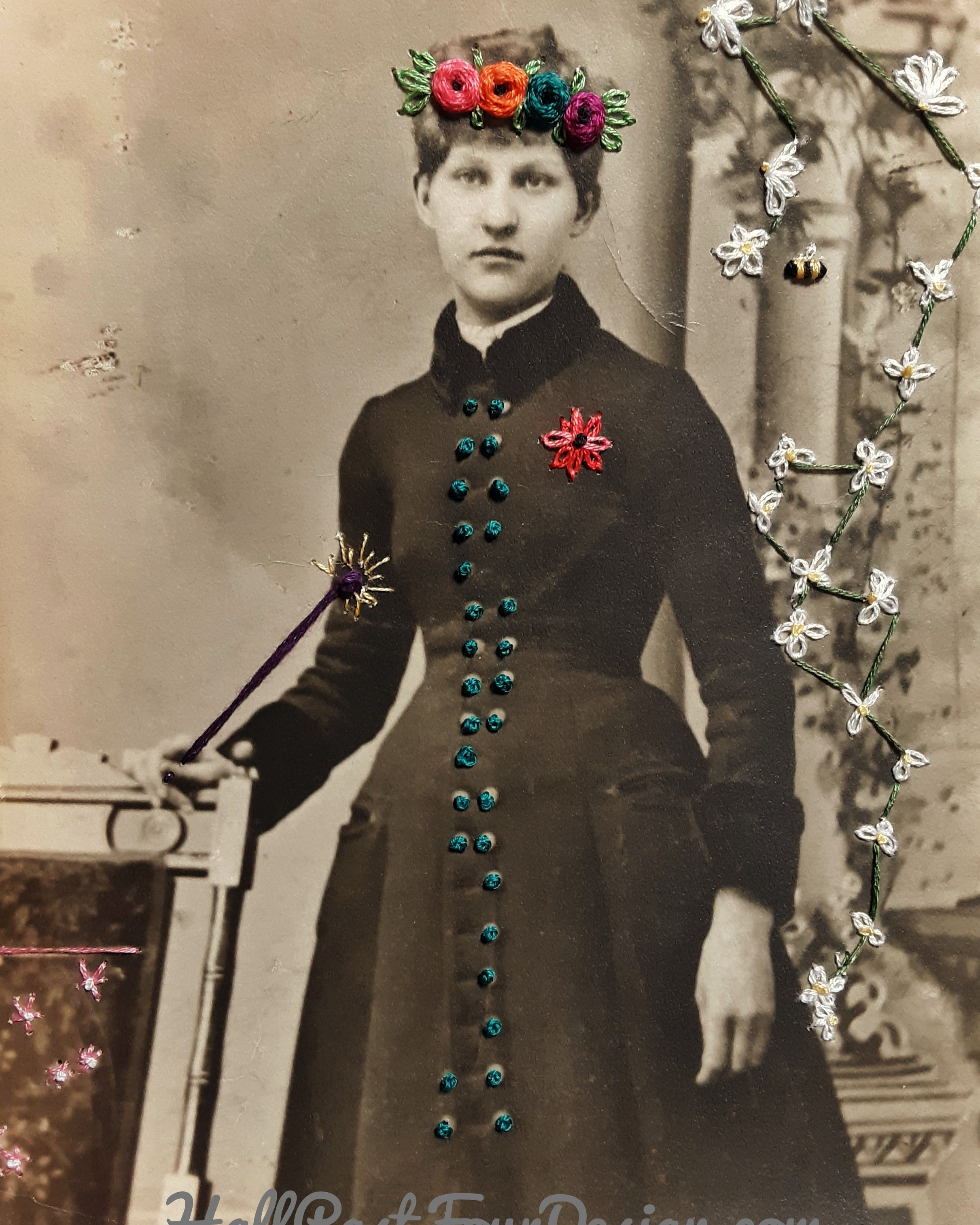 Hand Embroidered Vintage Photo