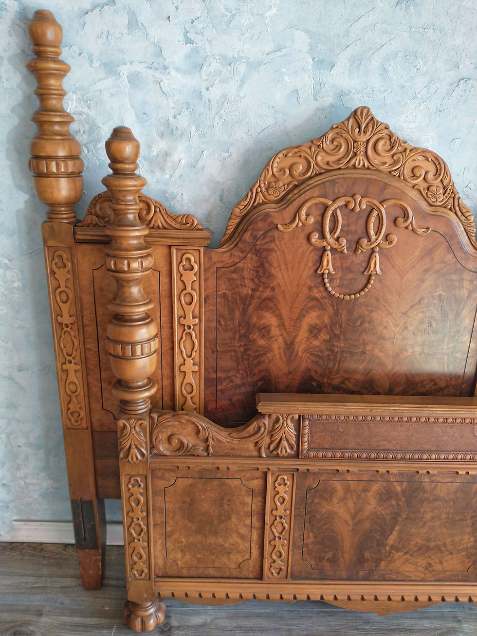 Thumbnail: Antique bed, headboard, footboard and side boards