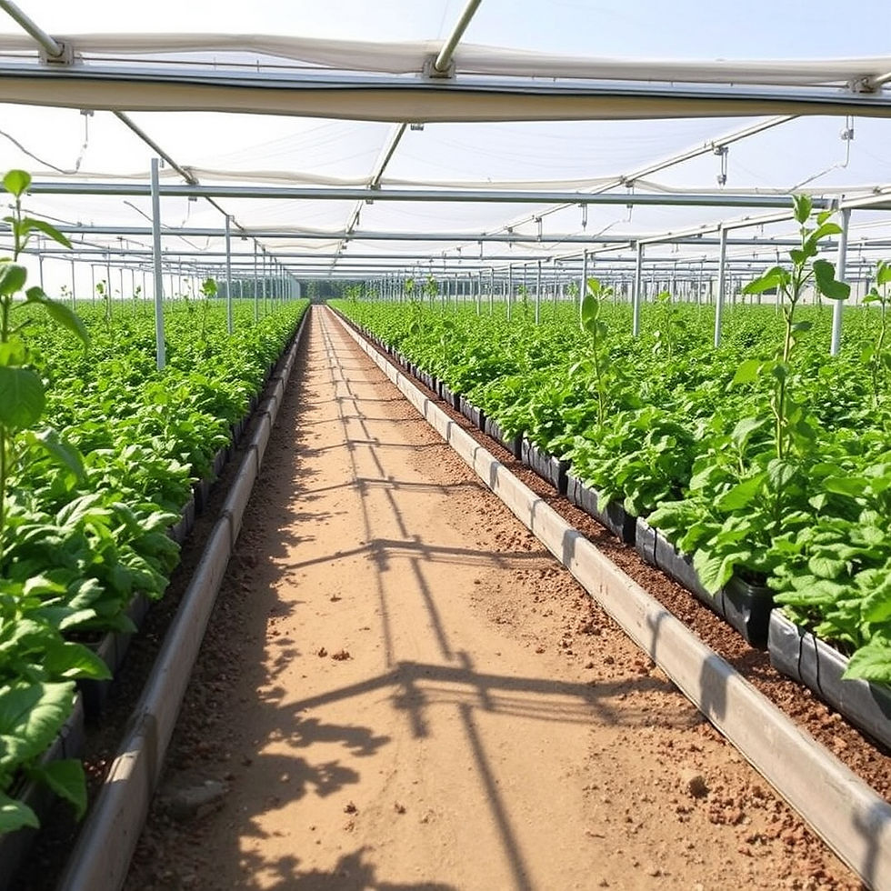 10-hectare greenhouse installation featuring modular greenhouse structures, integrated irr