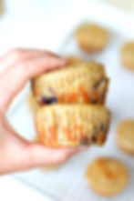 two blueberry cottage cheese muffins held together