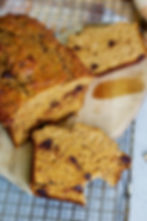 protein pumpkin loaf slice with a bite taken out
