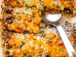 Keto Cheesy Beef and Cauliflower Rice Casserole