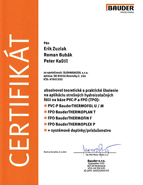 Certifikát kvality služieb v oblasti hydroizolácie