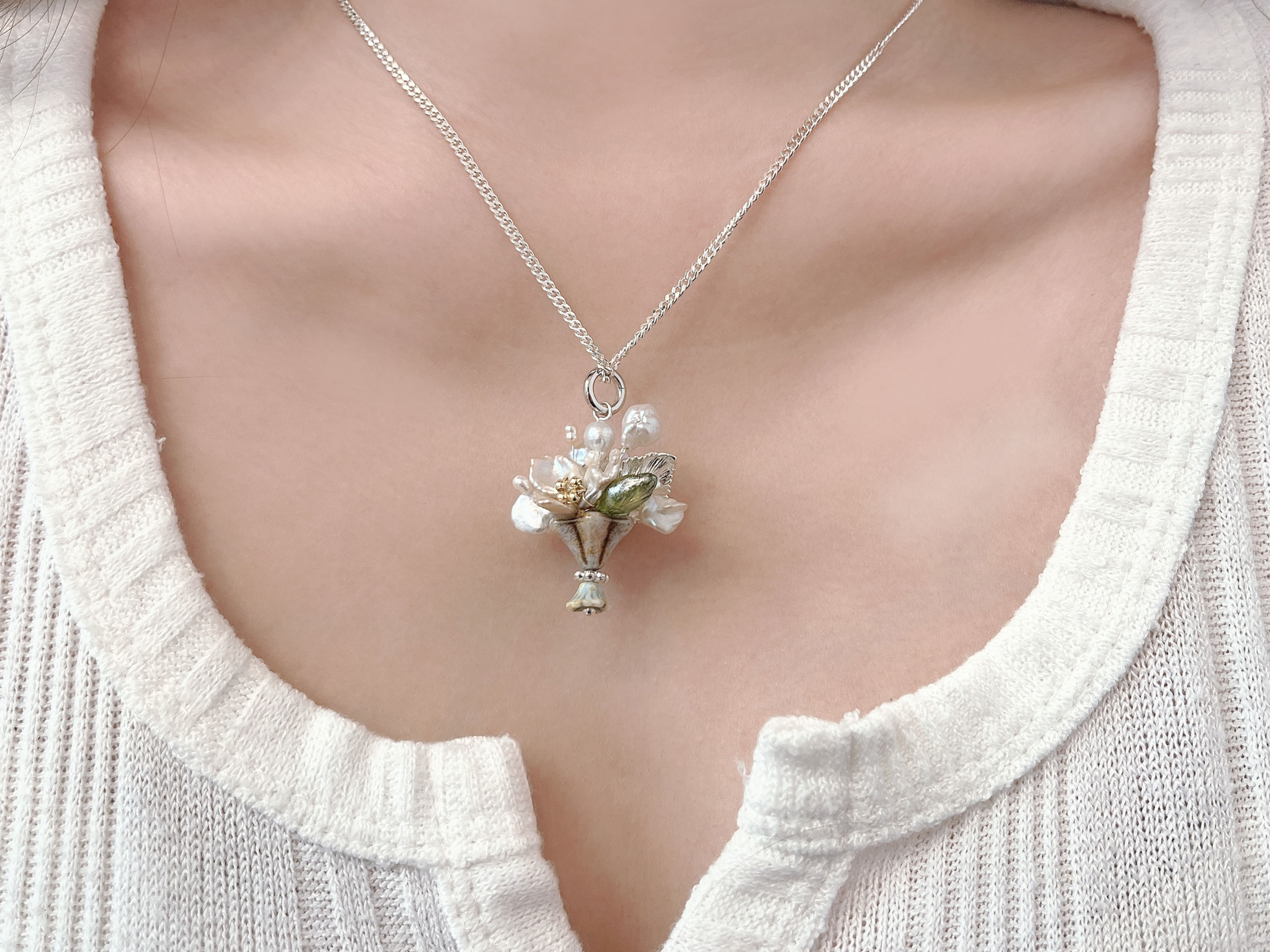 Handcrafted Vase Pearl Pendant Necklace, S925 Silver