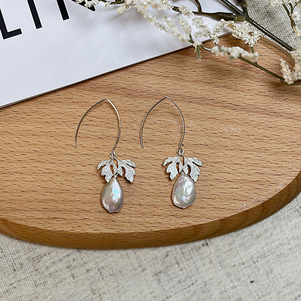 Thumbnail: Leaf Pearl Drop Earrings