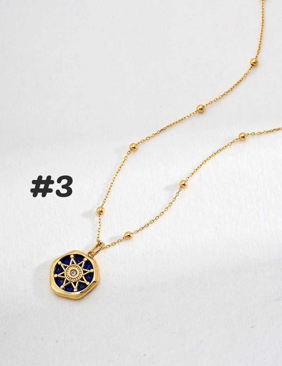Thumbnail: Blue Starry Collection Ring/Necklace, Suitable for Sensitive Skin, Gold-Plat