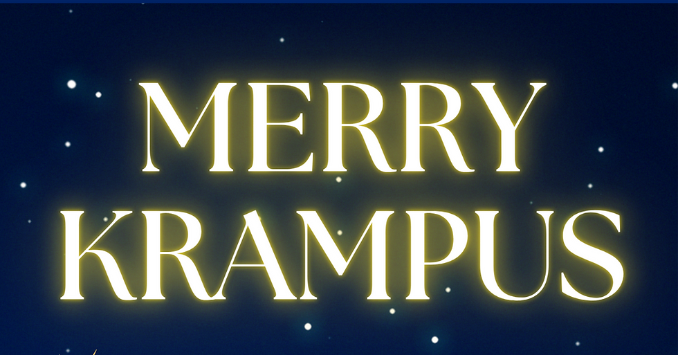 starry sky with glowing text: Merry Krampus 