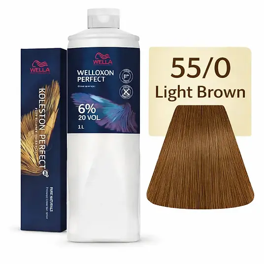 Wella Koleston 55/0 Light Brown Hair Color Kit 60g and Wella 6