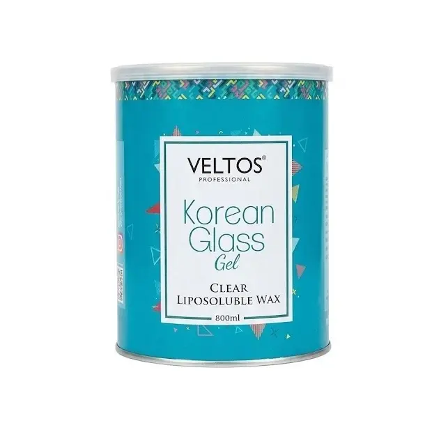 Veltos Professional Korean Glass Gel Liposoluble Wax 800ml tin front view with lid