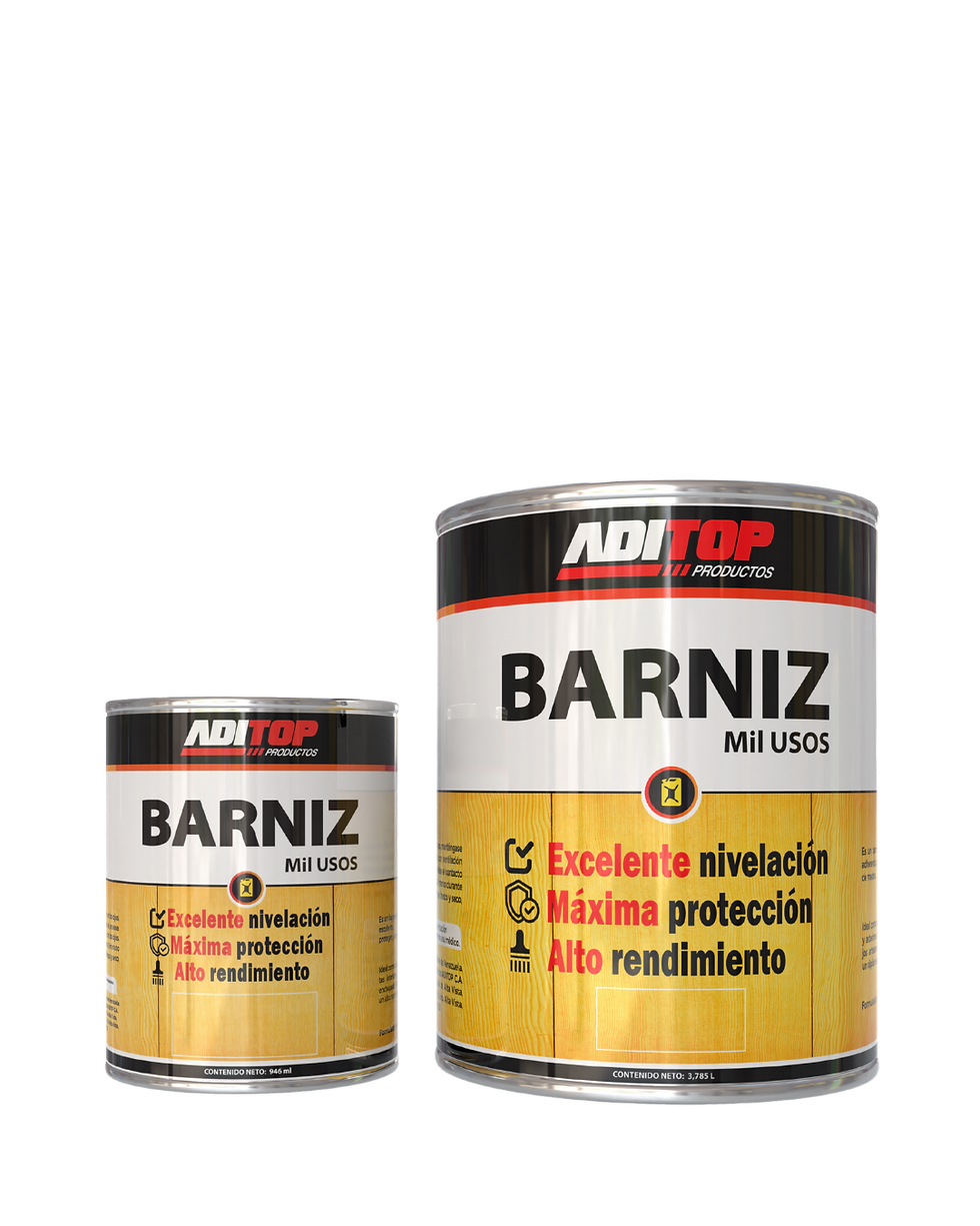 Barniz Mil Usos ADITOP: pintura alquídica brillante con alta adherencia y cubrimiento; protege y decora metal y madera en int