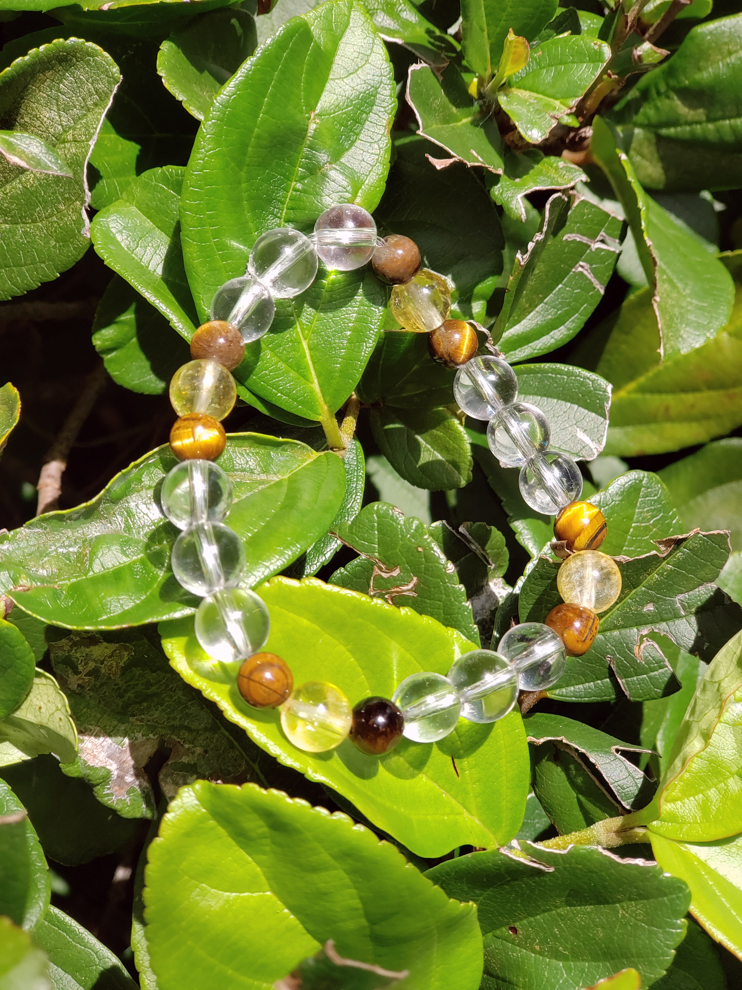 Clear  Quartz  Tigers Eye and Citrine Crystal  Bracelet
